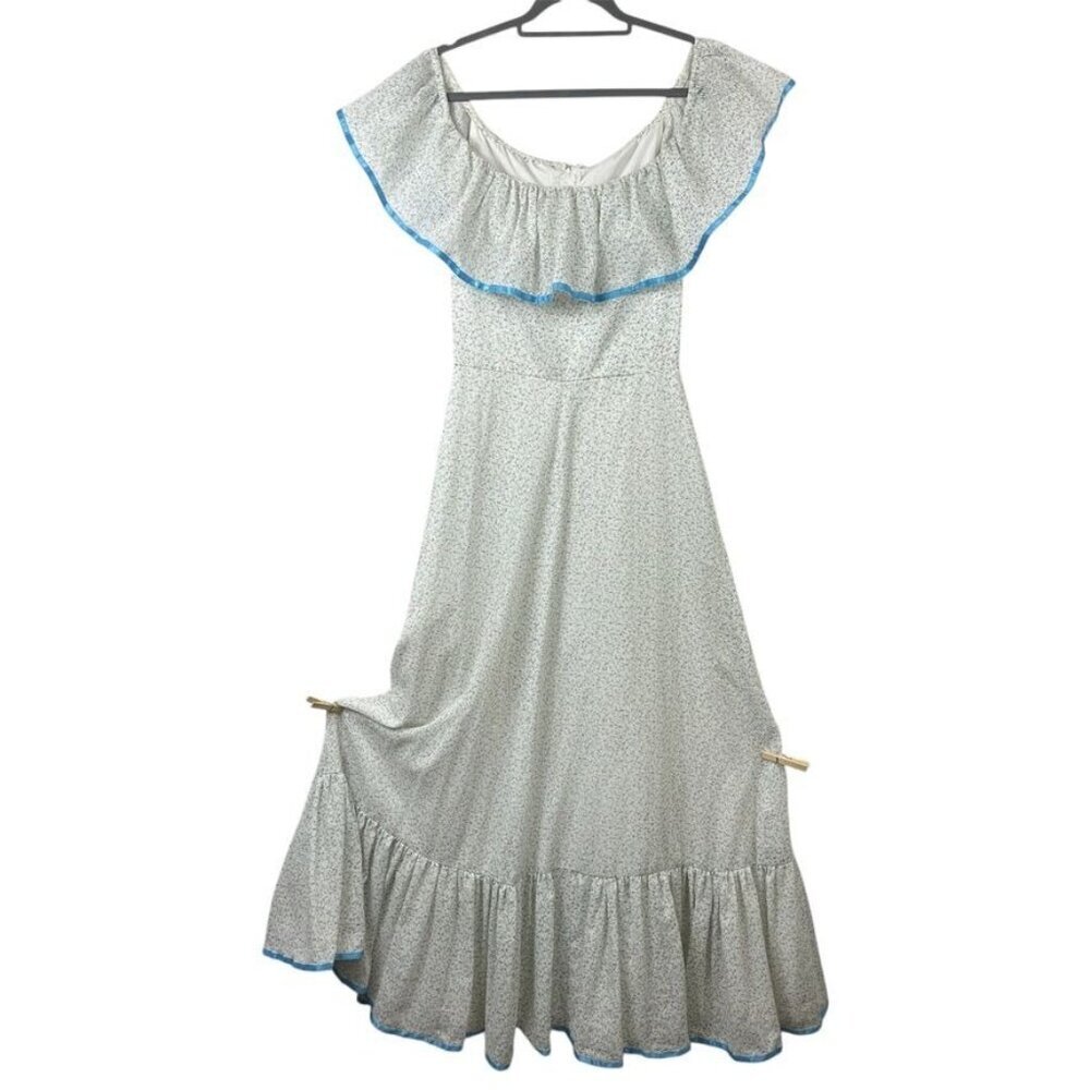 Vintage 70s Handmade Tiered Maxi Dress Womens S‎ Cottage Prairie Floral Ruffle